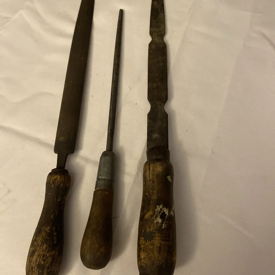 Vintage File Rasp Lot X3 Wooden Handle Original Antique - Image 2 of 4