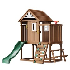 Garden Wooden Playhouse 91.3x122x105.9in for Kids with Slide and Sink Unit