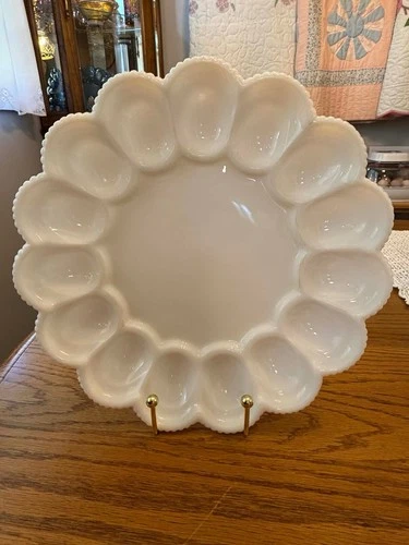 Indiana Glass Milk Glass Egg Plate Hobnail Pattern