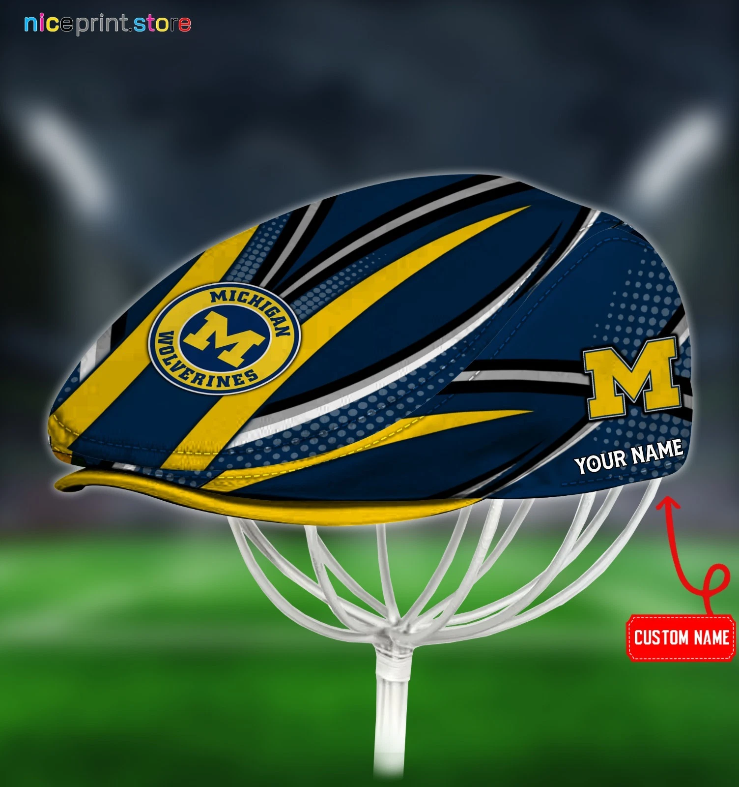 Michigan Team Wolverine*s Jeff Cap Newsboy Cap Flat Golf Driving Hat for Men