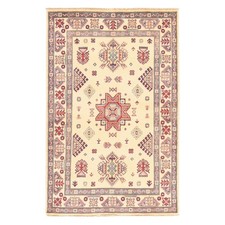 3'10"x6' Ivory Special Kazak Geometric Design Pure Wool Hand Knotted Rug 78670