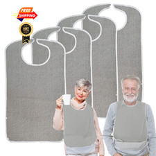 Pozico Waterproof Adult Bibs for Elderly Women Men 4 Pack Large, 4 Grey