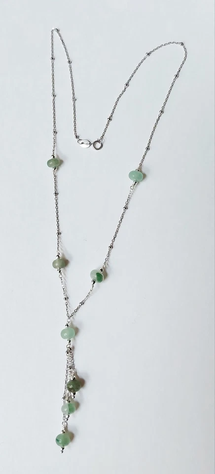 Collana in argento 925 rodiata con giada verde a rondelle alternata ad ematite - Immagine 4 di 4