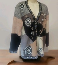 Gorgeous Button Front Wool Lined Cardigan M Crochet Embroidered Patchwork
