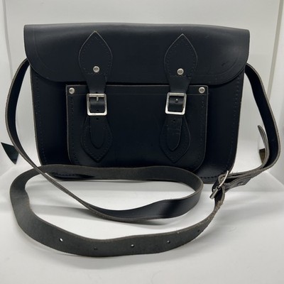 The Cambridge Satchel Company 10.5'' Black Leather Double Buckle Shoulder Bag