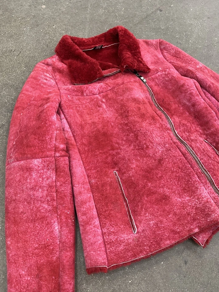 Chaqueta Vintage Byte Rojo Piel de Oveja Moto Cremallera Vera Pelle Talla 44 Foto 2 de 4
