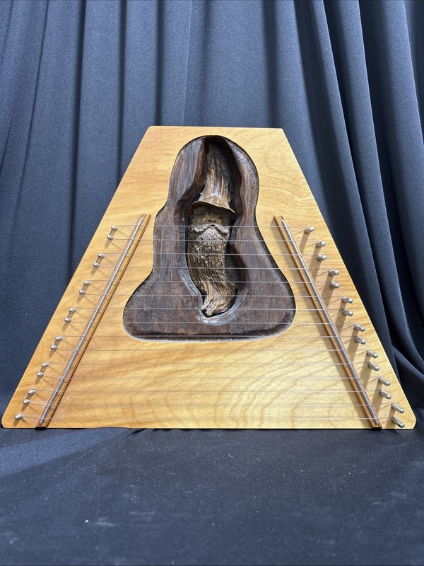 Hand Carved Lap Musical Instrument Old Man Figural Zither Ah-Weh Hut Crafts (M)
