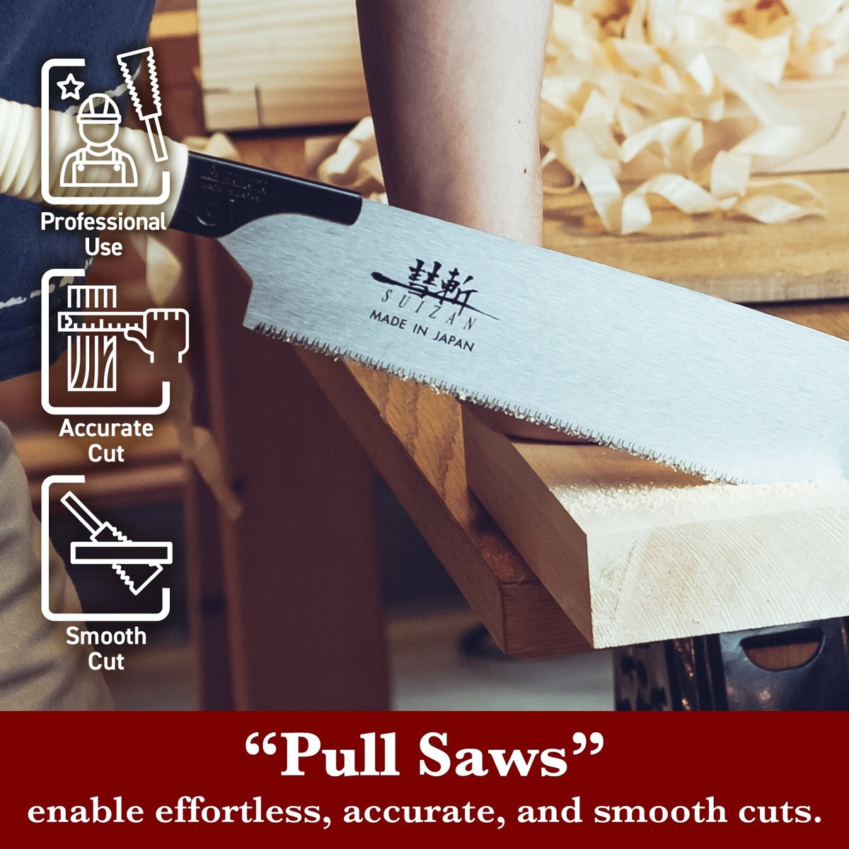 SUIZAN Japanese Hand Saw 10.5 Inch Kataba Single Edge Pull Saw for