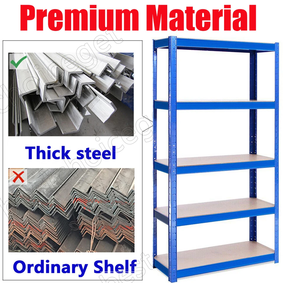 Scaffale 5 Ripiani Mensola Metallo Zincato Garage Carichi Pesanti Argento/Blu - Immagine 4 di 4