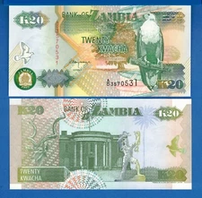Zambia P-36 20 Kwacha 1992 Fish Eagle Uncirculated Banknote Free Shipping