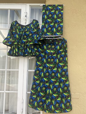 NIGERIAN AFRICAN WAX ANKARA BLOUSE & SKIRT WITH  HEAD TIE ETHNIC CLOTHING AFRICA