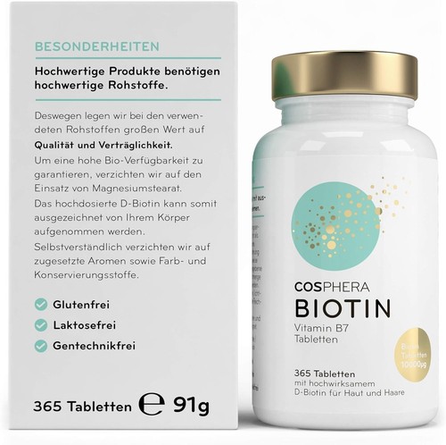Cosphera Biotina Alto Dosaggio 10.000 mcg D-Biotina 365 Compresse Vegane - Foto 2 di 6