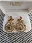 Vintage Monet Earrings Dangle Drop Hoops w Bow & Amber Color Stone — photo 1