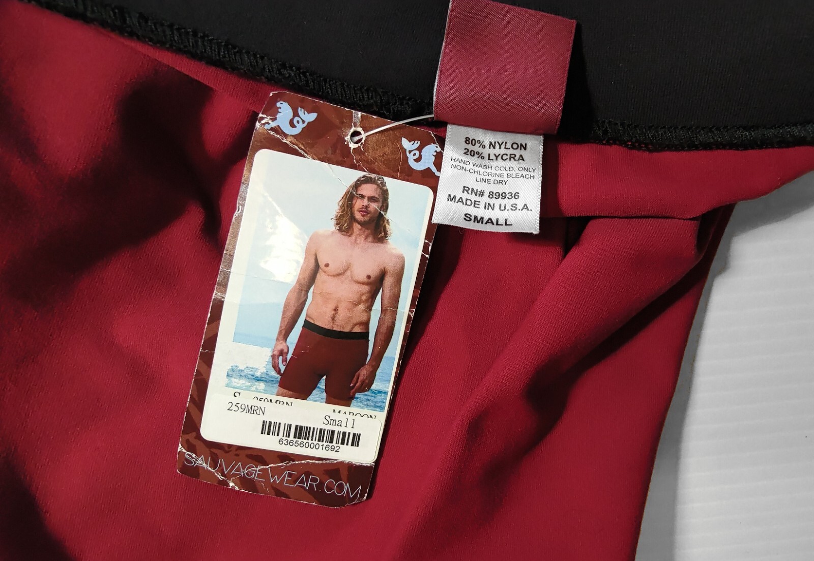SAUVAGE TACTEL BANDED CONTOUR GYM/SWIM SHORT. MAROON. NWT. RARE🌈GAY RUFSKIN N2N