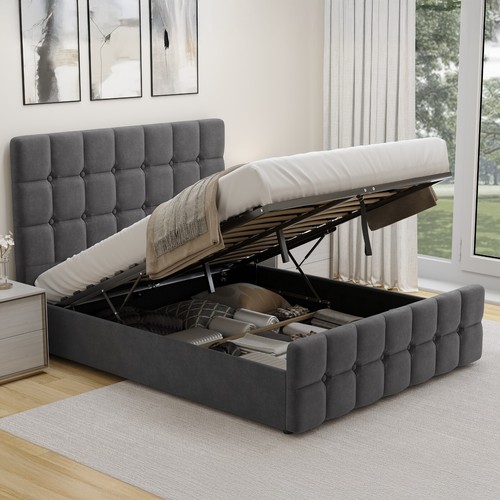 Ottoman Bed Small Double King Size Storage Gas Lift Up Velvet Bed Frame Bedroom - Picture 15 of 44