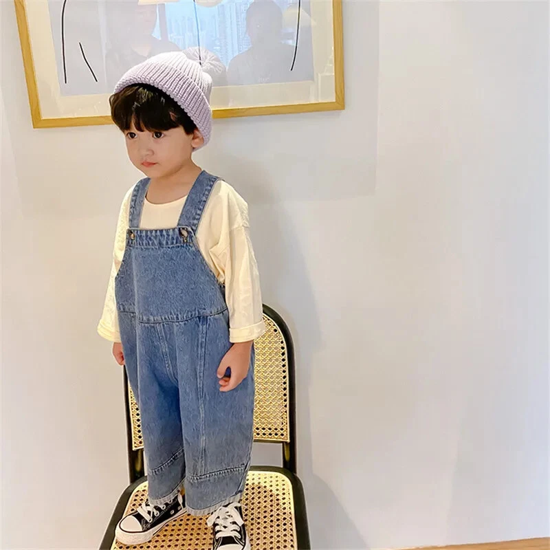 New Loose Overalls Boys Girls Casual All-match Denim Trousers Outwear 1-7Y Kids - Image 3 of 4