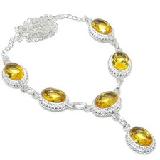 Yellow Citrine Gemstone Handmade 925 Sterling Silver Jewelry Necklace Sz 18"
