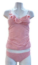 Polo Ralph Lauren Women Two-Piece Swimsuit White / Salmon Pink Stripe