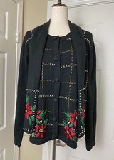 White Stag Womens Christmas Sweater Sz XL 16/18 Black Knit Beaded