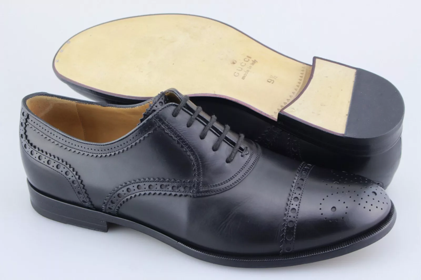 Oxford homme GUCCI « Brogue » cuir noir taille US 10,5 UK 9,5