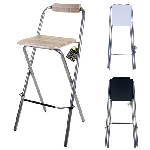 Folding Bar Stool Kitchen Breakfast High Chair Square Wood Seat Steel Frame Home - Picture 1 of 17