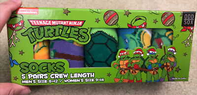 Odd Sox Teenage Mutant Ninja Turtles Crew Length Socks 5 Pairs Gift Set NEW