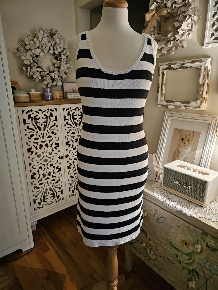 W by Worth Sleeveless Striped Sweater Dress Navy/White Size M NWOT