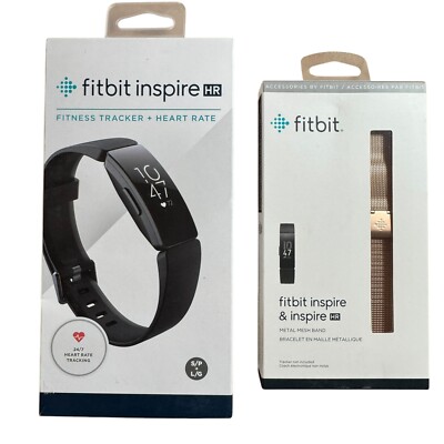 NEW Fitbit Inspire HR Activity Tracker & Heart Rate + Metal Mesh Band Rose Gold