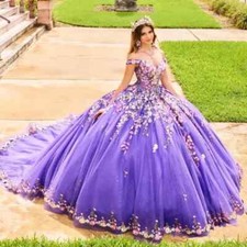 Purple Princess Quinceanera Dresses Luxury 3D Flower Prom Ball Gowns Sweet 15 16