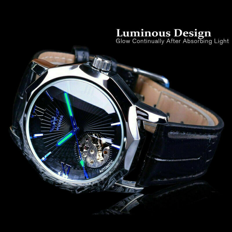 Winner Mens Automatic Mechanical Waterproof Luminous Leather Strap Wrist Watches