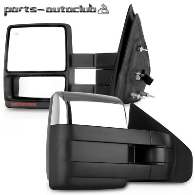 #ad #ad Chrome Power Heated Towing Mirrors Turn Signal Pair For 2007 14 Ford F150 Truck $145.99