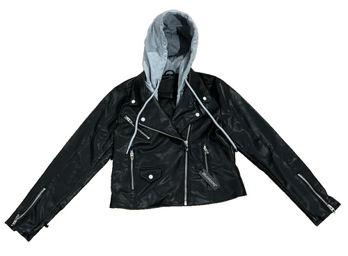 NWT BlankNYC Meant to Be Hooded Cropped Moto Jacket Black/Grey Women's Sz Large