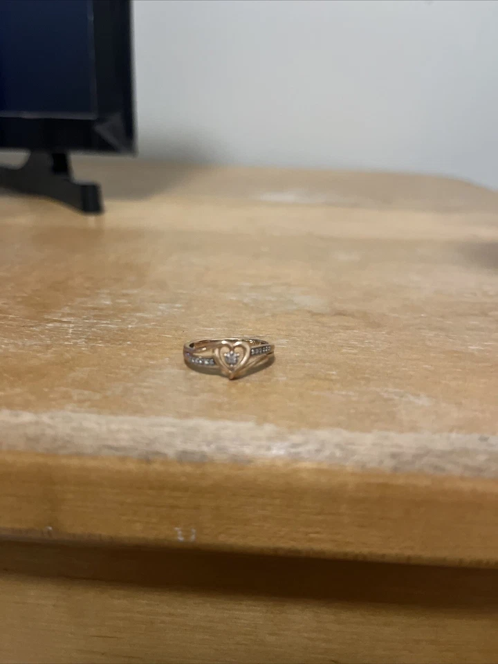 Round Diamond Split Shank Heart Promise Ring in 14K Rose Gold Ring Size 6.5 - Image 3 of 4