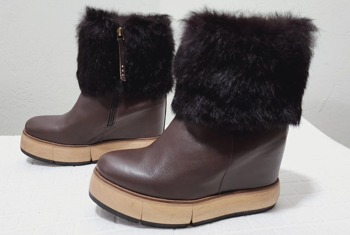 Paloma Barcelo 41UE 10.5US Fur Trim Split Sole Brown Platform