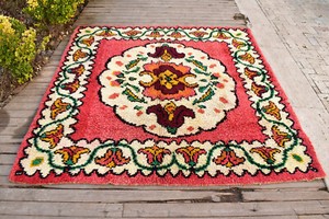 Turkish Kilim Rug 86"x80" Handwowen Shaggy Natural Wool Kilim 220x205cm Soft Rug