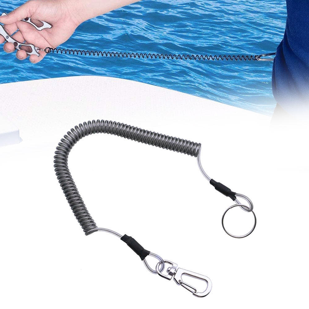 Wire Spring Cord Strap Keychain Elastic Key Holder Lanyard Fishing