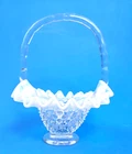 Vintage Fenton White French Opalescent Clear Hobnail Small Basket