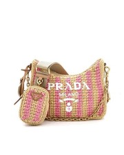 Prada Re-Edition 2005 Raffia Crochet Pink Striped Naturale Petalo Limited