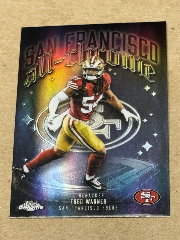 2025 Topps Chrome Fred Warner All-Chrome Insert Refractor Card ACT-20