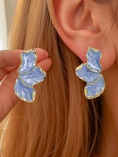 Light Blue Abstract Floral Stud Earrings For Women One Size