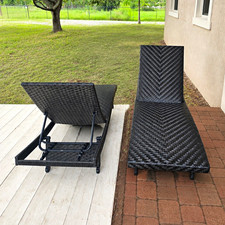 2-Piece Black Reclining Poolside Loungers
