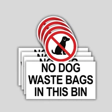 No Dog Waste Stickers: Waterproof Vinyl Decals for Trash Cans - 4 Piece Set