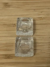2 VTG Art Deco Clear Waffle Cut Glass Square Salt Cellars READ