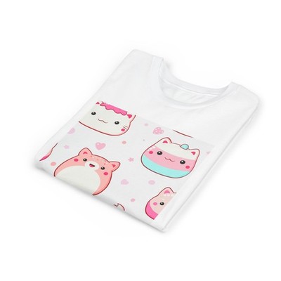 Kawaii Pink Squishies Youth Tee | Cute Cat Donut Characters