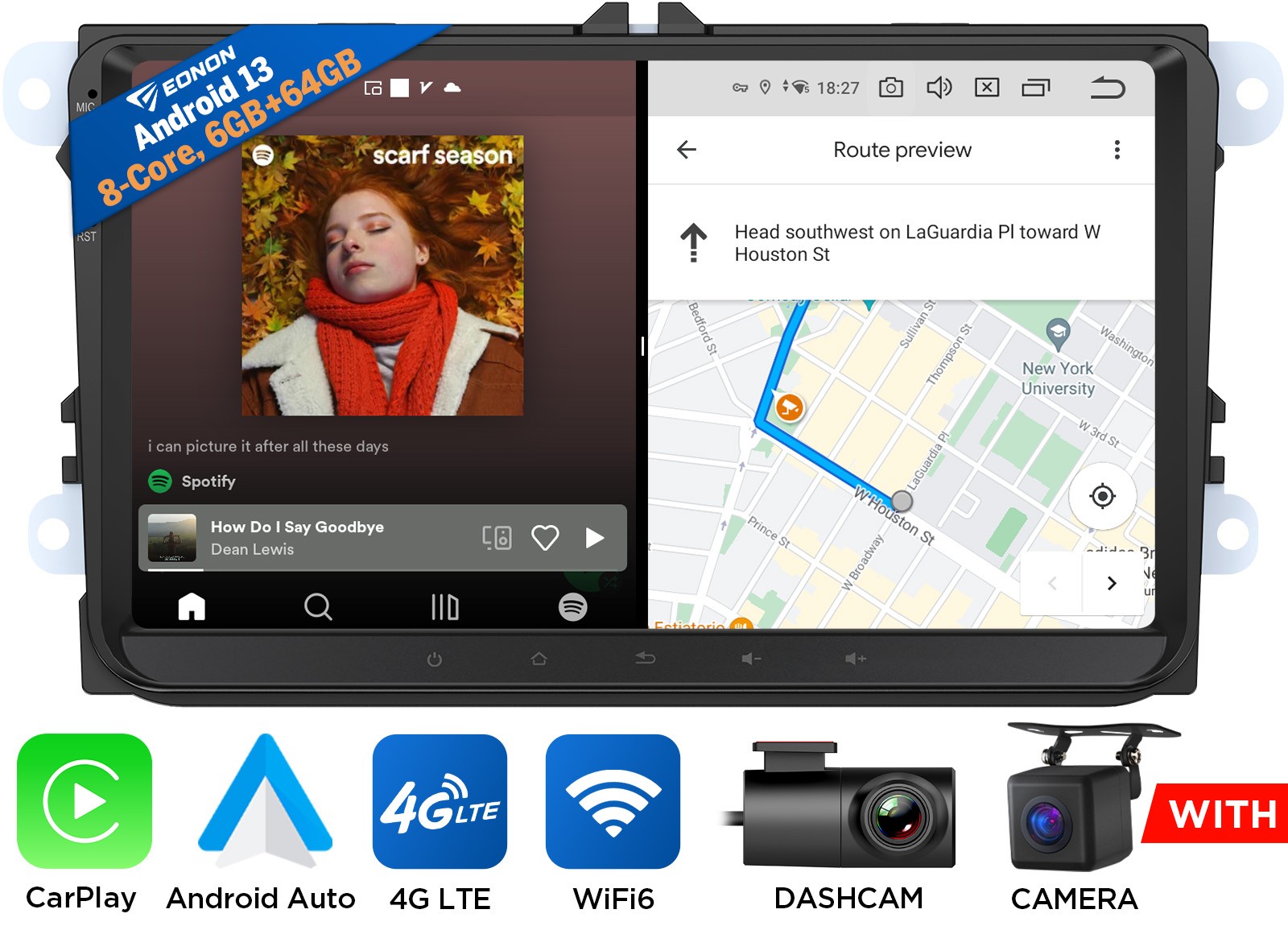 DVR+CAM+9\ Android 13 6+64 Autoradio Gps Navi Carplay FüR Vw Golf 6 Tiguan Caddy"-image