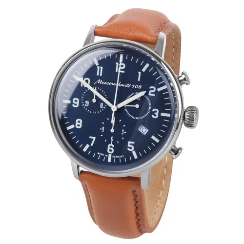 Aristo Men's Messerschmitt Watch Chronograph Pilot Watch ME108-80L Leather