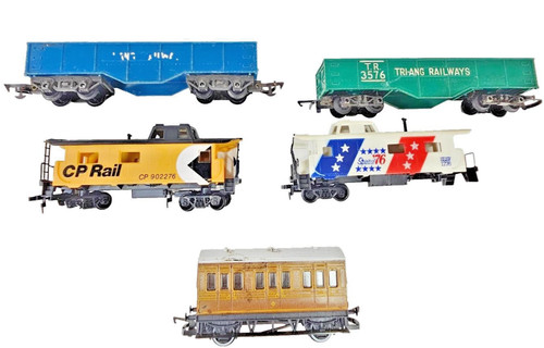 Rastrillo de 5 vagones de tren modelo Tri-ang y Hornby CP Rail y Spirit of 1776 sin caja | Zustand: Used