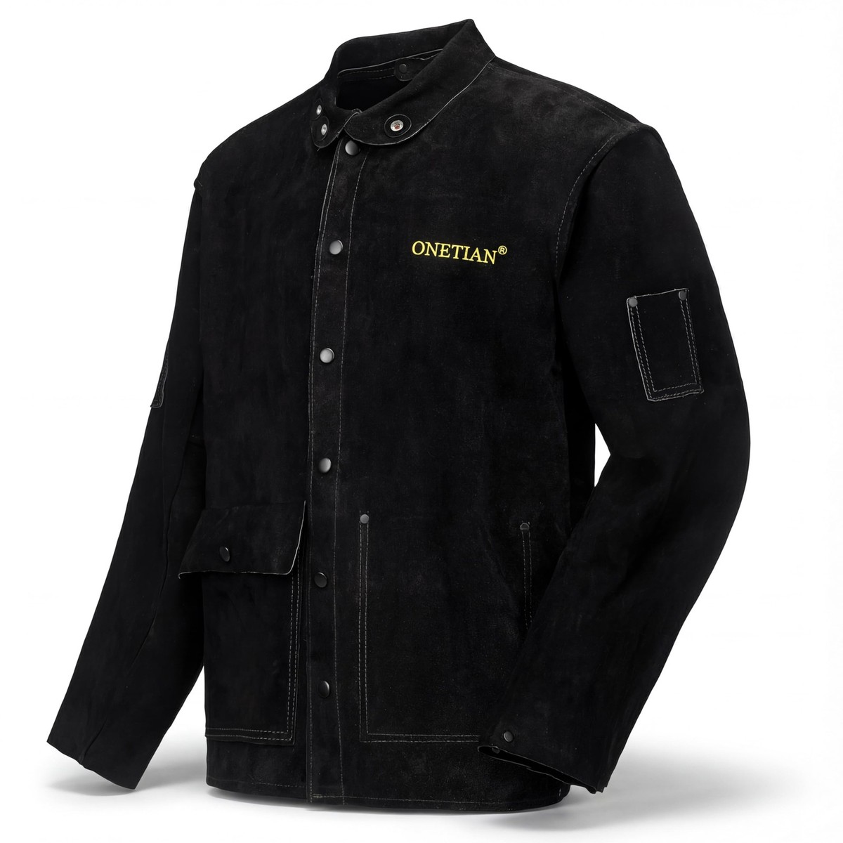 ONETIAN Leather Welding Jacket Black;Heavy Duty Safety Jacket;Heat