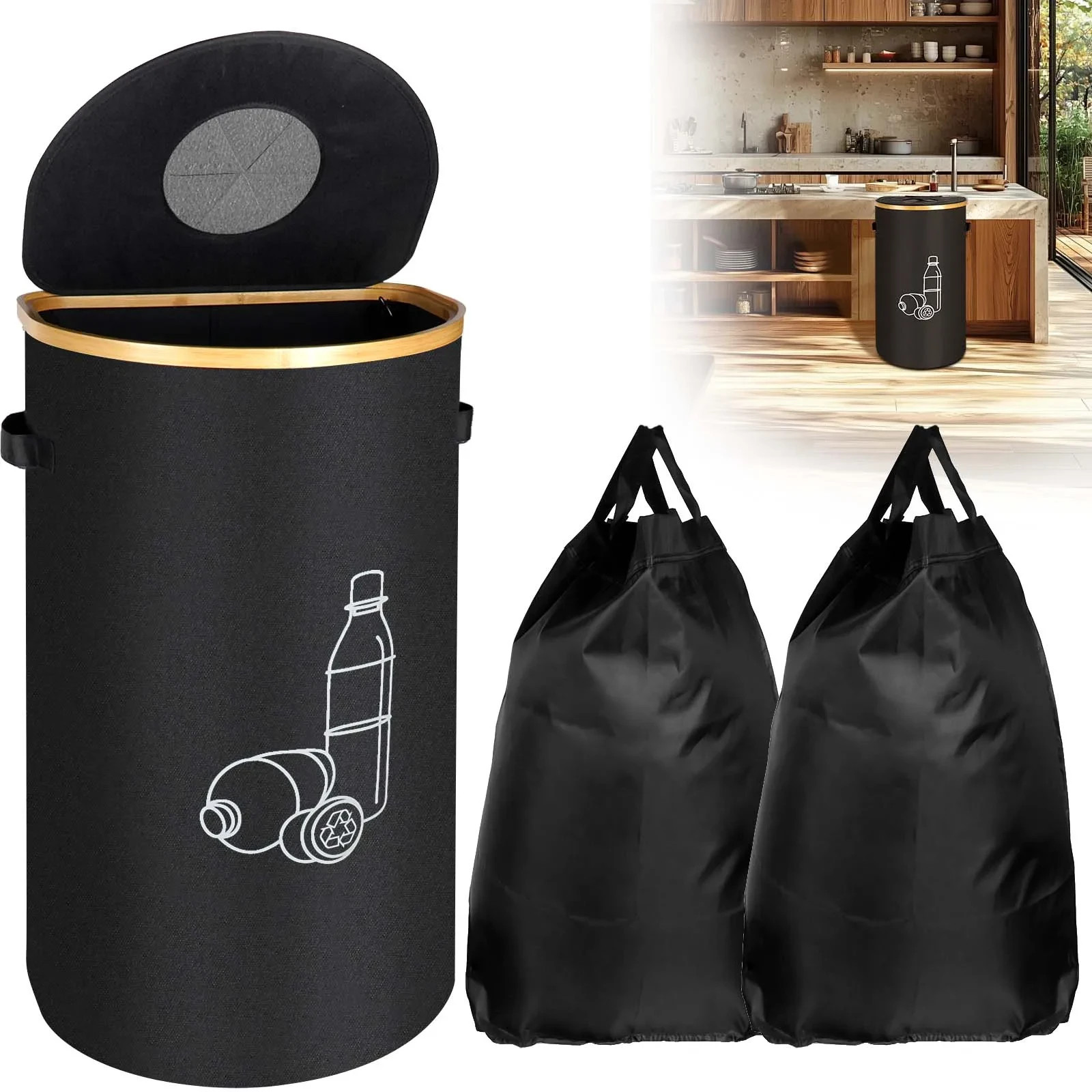 Sac de collecte recyclage 100L grand bac poubelle de tri bouteilles plastiques et verre