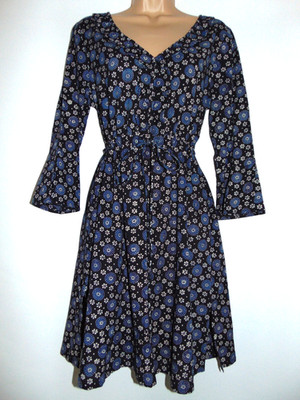 Neu mit Etikett April Cornell marineblau Baumwollblockdruck naturgefärbtes Tunikakleid, S, UK 10/12